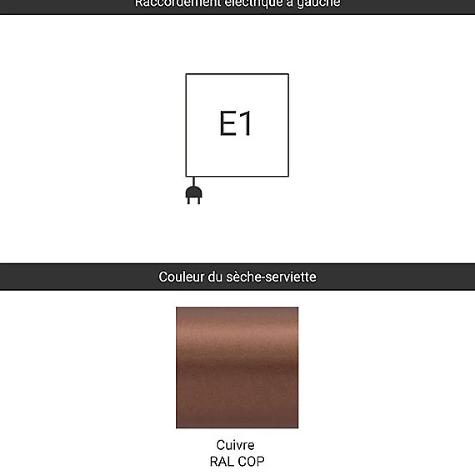 Matisere Sèche-serviette électrique cuivré - (HxL) 1149x600 mm - 600 (Watts) - 600 Watt - JAD1149-600E1COP* Sèche-Serviettes Électrique