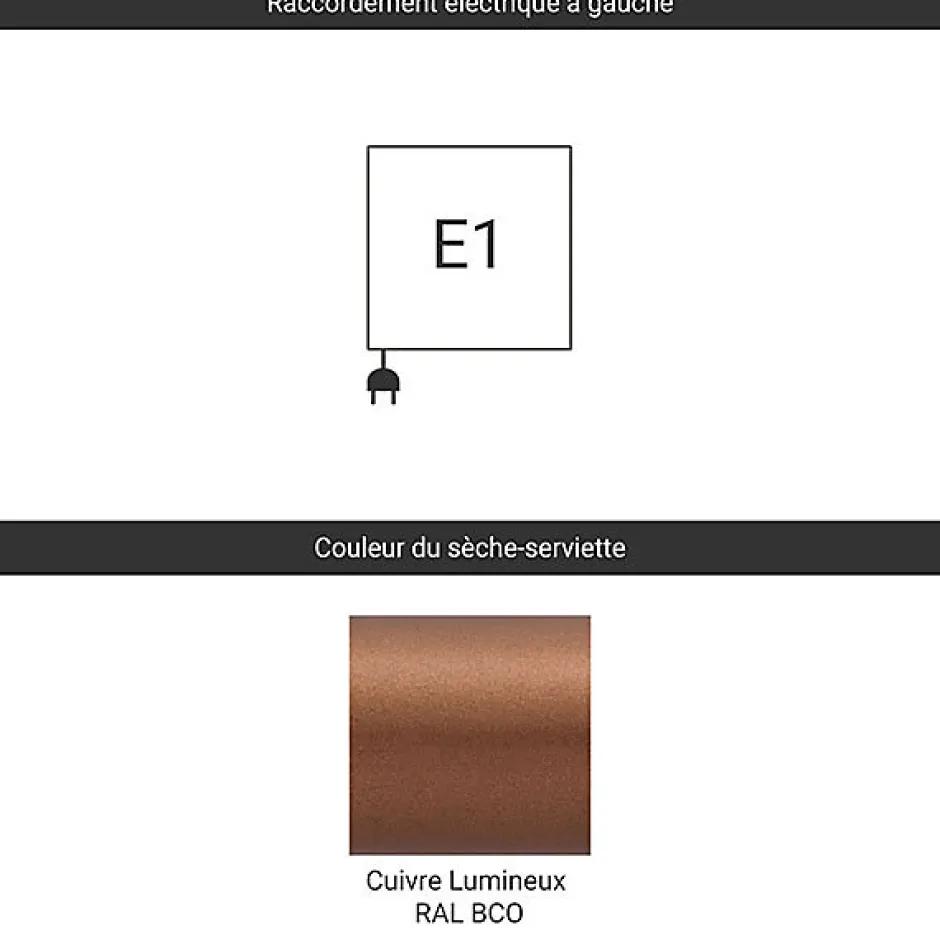 Matisere Sèche-serviette électrique cuivré - (HxL) 735x430 mm - 400 (Watts) - 400 Watt - MIK735-430E1BCO* Sèche-Serviettes Électrique