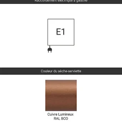 Matisere Sèche-serviette électrique cuivré - (HxL) 1150x300mm - 500 (Watts) - 500 Watt - STA1150-300E1BCO