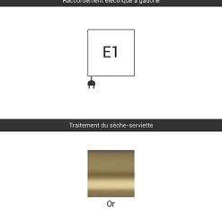 Matisere Sèche-serviette électrique doré - (HxL) 1140x500 mm - 600 Watts - 600 Watt - ALE1140-500E1BRA* Sèche-Serviettes Électrique