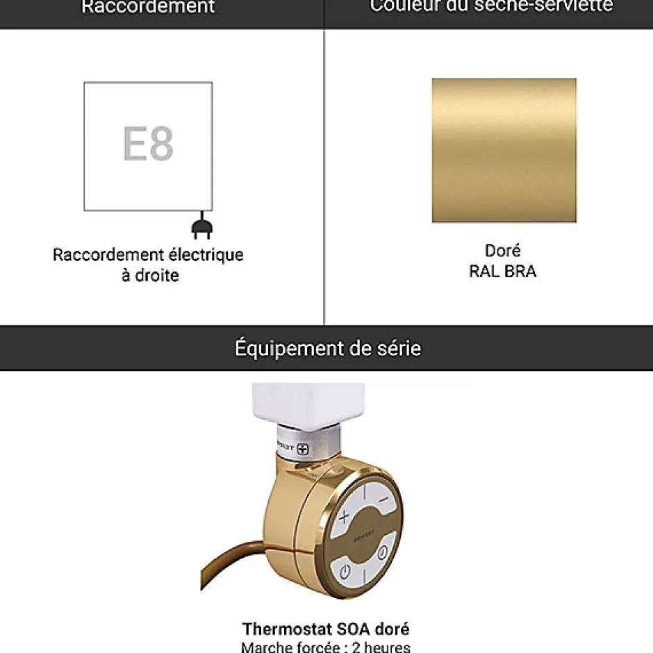 Matisere Sèche-serviette électrique doré SOA 500mm de haut et 300mm de large - 120 Watt - LIM500/300E8BRASOA
