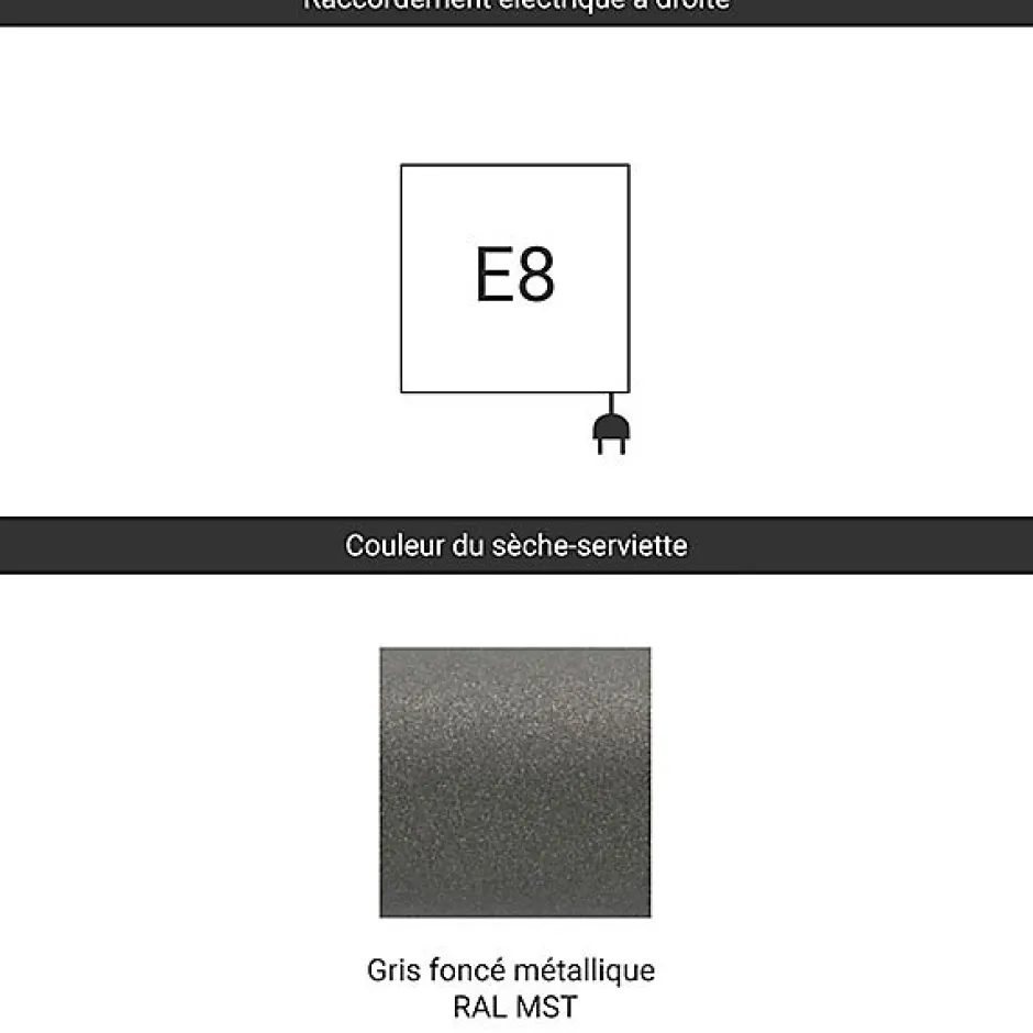 Matisere Sèche-serviette électrique gris - (HxL) 1310x500 mm - 600 ( Watts) - 600 Watt - ZIG1310-500E8MST* Sèche-Serviettes Électrique