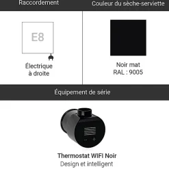 Matisere Sèche-serviette électrique noir thermostat wifi - HxL 1460x300mm - 800 Watt - LIM1460/300E8NW* Sèche-Serviettes Électrique