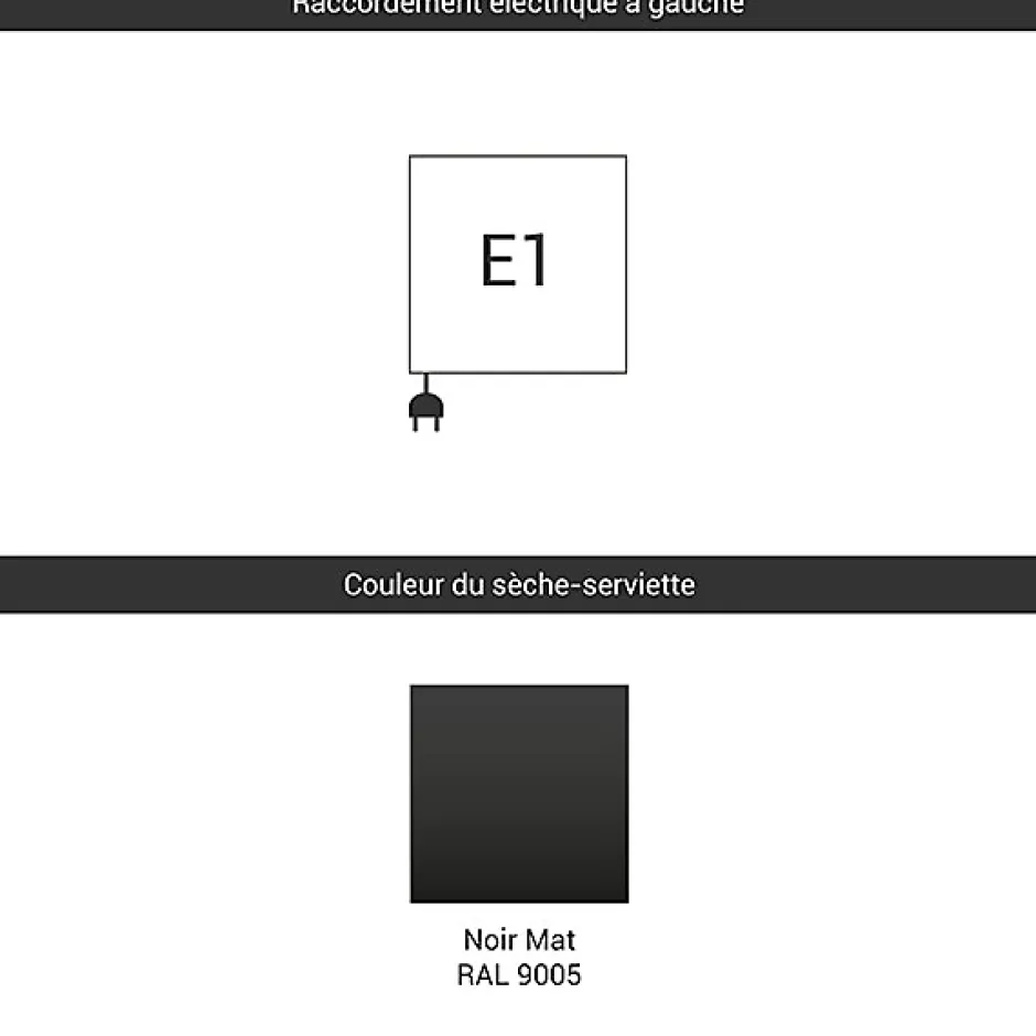 Matisere Sèche-serviette électrique noir de 660 mm de haut et 400 mm de large - 300 Watt - LEN660/400E1N* Sèche-Serviettes Électrique