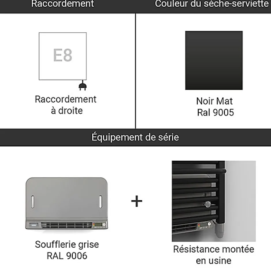 Matisere Sèche-serviette électrique noir de 1020mm de haut et 540mm de large - 800 Watt - TYT1020/540E1NBLO