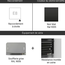 Matisere Sèche-serviette électrique noir de 780mm de haut et 500mm de large - 400 Watt - CIT780/500E8NBLO
