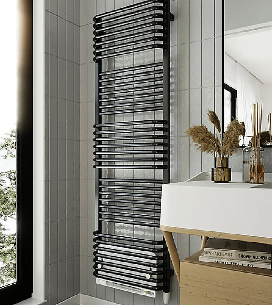 Matisere Sèche-serviette électrique noir de 1580mm de haut et 500mm de large - 800 Watt - POL1580/500E8NBLO
