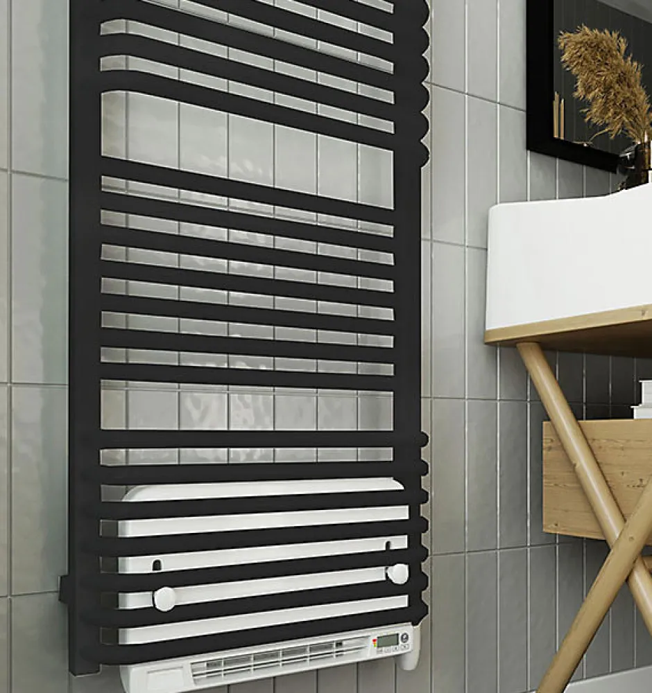 Matisere Sèche-serviette électrique noir de 1580mm de haut et 500mm de large - 800 Watt - POL1580/500E8NBLO