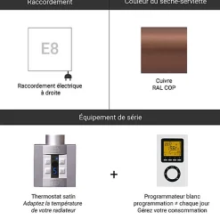Matisere Sèche-serviette électrique programmable cuivré - HxL 1540x504 mm - 400 Watt - RET1540/504E8COPP