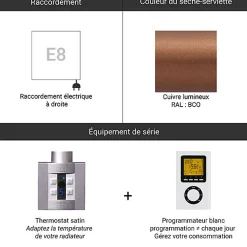 Matisere Sèche-serviette électrique programmable cuivré - HxL 1110x600mm - 800 Watt - WAR1110/600SE8BCOP