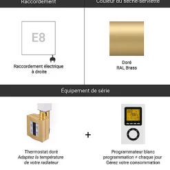 Matisere Sèche-serviette électrique programmable doré - HxL 1390x400 mm - 400 Watt - VIV1390/400E8BRAP