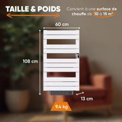 Bestherm Sèche-serviette électrique sans fluide avec soufflerie 500W+1000W H.108,4xL60cm HANAE blanc