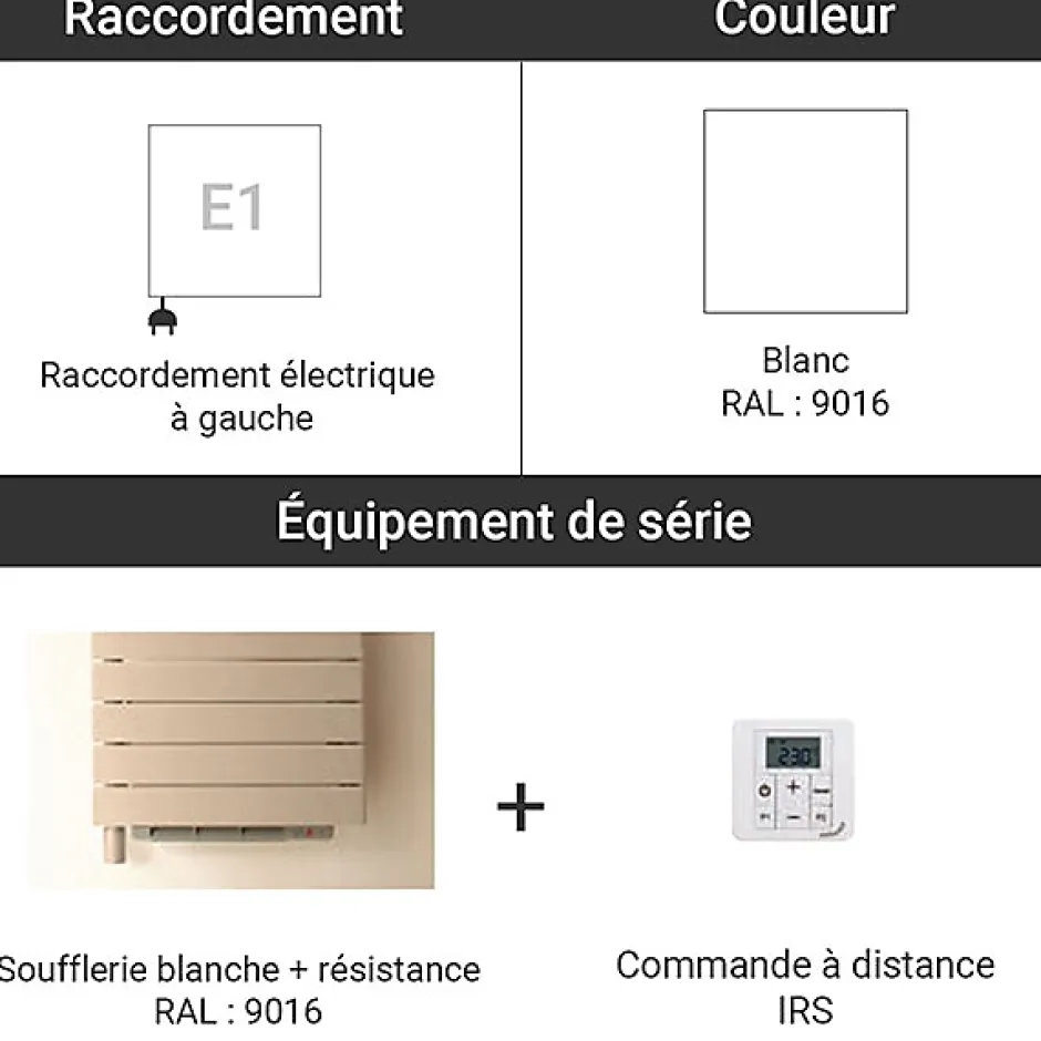 Matisere Sèche-serviette électrique soufflant blanc - HxL 1402x500mm - 500 Watt - ROE-140-050/IFS/B
