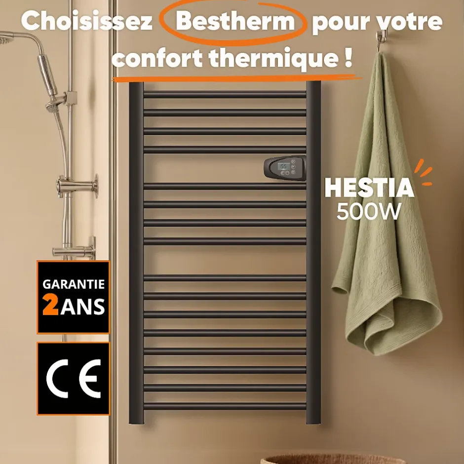 Bestherm Sèche-serviette électrique sans fluide 500W H.98xL54cm HESTIA noir* Sèche-Serviettes Mixte
