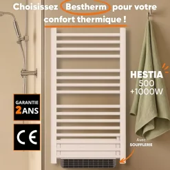 Bestherm Sèche-serviette électrique sans fluide avec soufflerie 500W+1000W H.100,5xL54cm HESTIA blanc