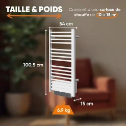 Bestherm Sèche-serviette électrique sans fluide avec soufflerie 500W+1000W H.100,5xL54cm HESTIA blanc