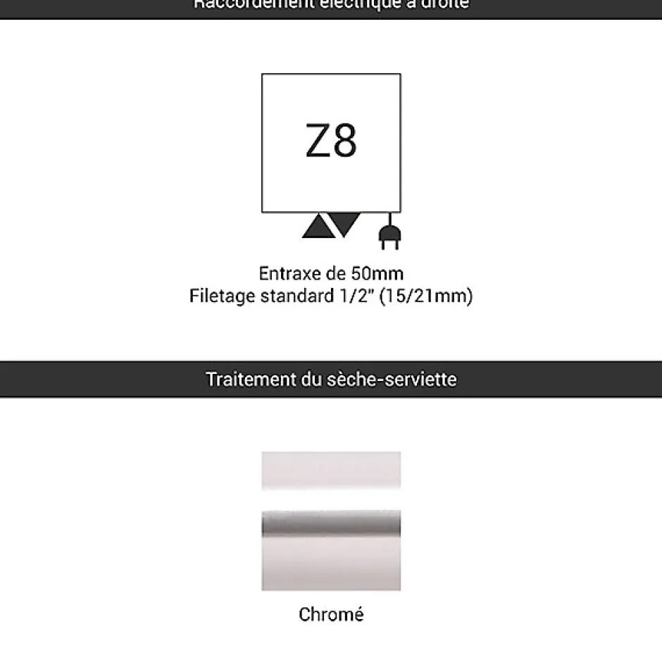 Matisere Sèche-serviette mixte chromé de 1220mm de haut / 600mm de large - 447 Watt - DEX1220/600Z8CRO