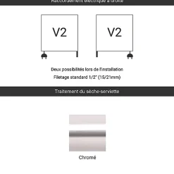 Matisere Sèche-serviette mixte chromé de 1580mm de haut / 600mm de large - 739 Watt - POL1580/600V2CRO