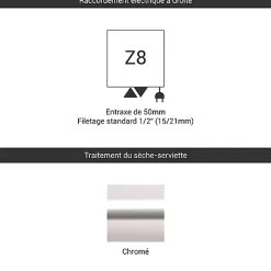 Matisere Sèche-serviette mixte chromé de 1140mm de haut / 600mm de large - 498 Watt - ALE1140/600Z8CRO