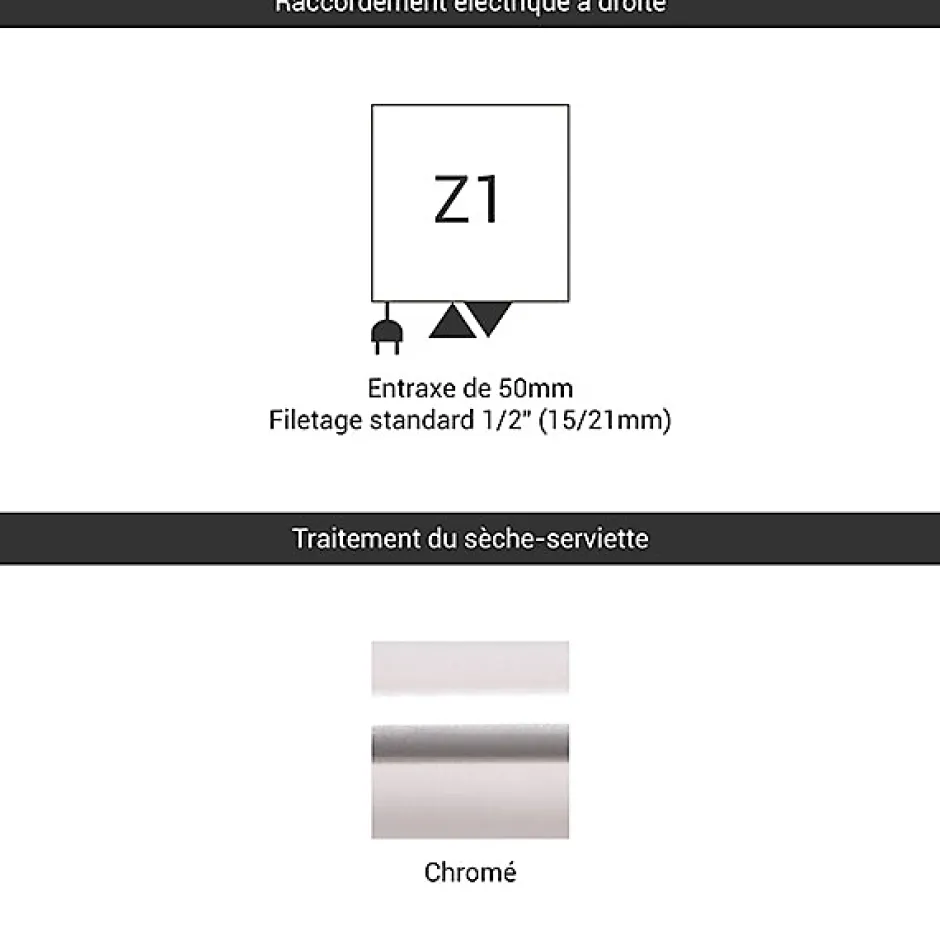 Matisere Sèche-serviette mixte chromé de 1580mm de haut / 600mm de large - 665 Watt - ALE1580/600Z1CRO* Sèche-Serviettes Mixte