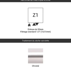 Matisere Sèche-serviette mixte chromé de 660mm de haut et 600mm de large - 236 Watt - FIO660/600Z1CRO* Sèche-Serviettes Mixte
