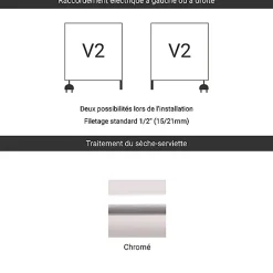 Matisere Sèche-serviette mixte chromé de 600mm de haut / 630mm de large - 228 Watt - MAR600/630V2CRO* Sèche-Serviettes Mixte