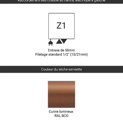 Matisere Sèche-serviette mixte cuivre lumineux de 1710mm de haut et 400mm de large - 531 Watt - VIP1710/400Z1BCO