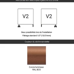 Matisere Sèche-serviette mixte cuivre de 1149mm de haut et 600mm de large - 555 Watt - JAD1149/600V2BCO* Sèche-Serviettes Mixte