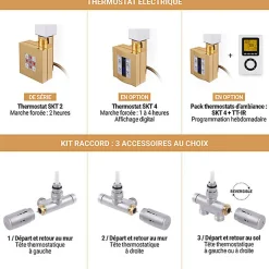 Matisere Sèche-serviette mixte doré de 1150mm de haut et 400mm de large - 366 Watt - VIV1150/400V2BRA