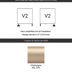 Matisere Sèche-serviette mixte doré de 660mm de haut et 400mm de large - 243 Watt - LEN660/400V2CPG* Sèche-Serviettes Mixte