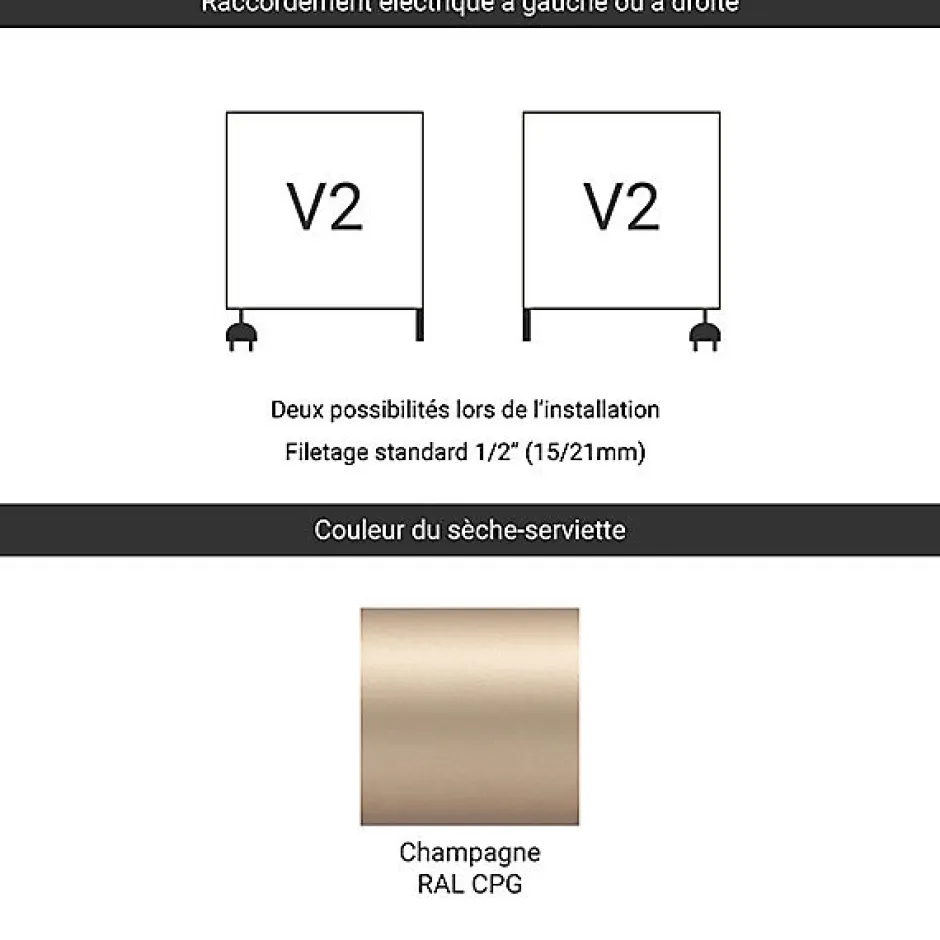 Matisere Sèche-serviette mixte doré de 660mm de haut et 400mm de large - 243 Watt - LEN660/400V2CPG* Sèche-Serviettes Mixte