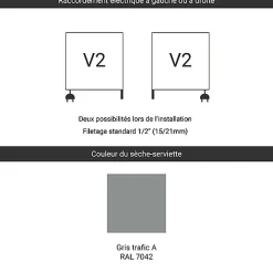 Matisere Sèche-serviette mixte gris de 1140mm de haut et 700mm de large - 776 Watt - LIM1140/700V27042