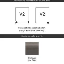 Matisere Sèche-serviette mixte gris de 1380mm de haut et 680mm de large - 757 Watt - FIO1380/680V2RGR