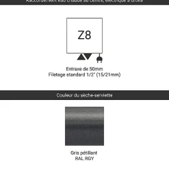 Matisere Sèche-serviette mixte gris de 1380mm de haut 630mm de large - 711 Watt - FIO1380/630Z8RGY* Sèche-Serviettes Mixte