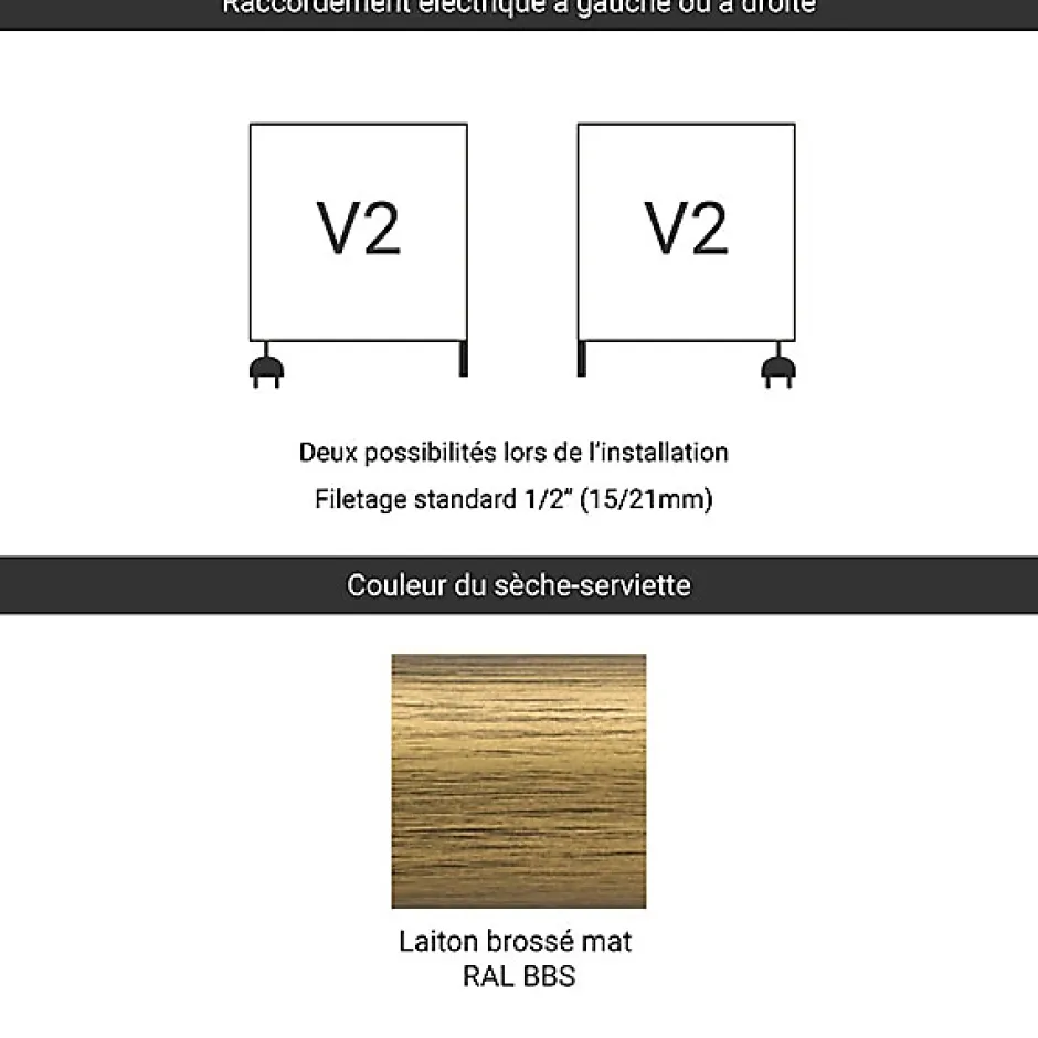 Matisere Sèche-serviette mixte Laiton brossé de 800mm de haut / 504 mm large - 147 Watt - RET800/504V2BBS
