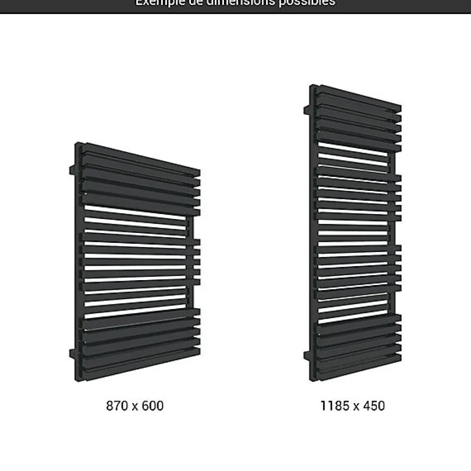 Matisere Sèche-serviette mixte noir - (HxL) 1185x600 mm - 1000 Watt - 1071 Watt - QUA1185-600BV2N* Sèche-Serviettes Mixte