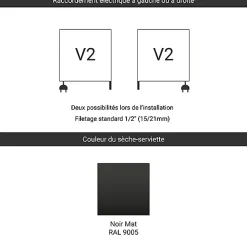 Matisere Sèche-serviette mixte noir de 1700mm de haut et 700mm de large - 1183 Watt - LIM1700/700SOAV2N