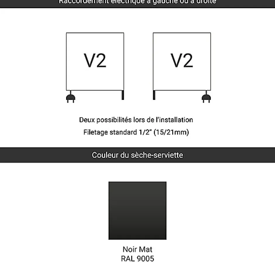 Matisere Sèche-serviette mixte Noir de 1540mm de haut et 504 mm de large - 390 Watt - RET1540/504V2N