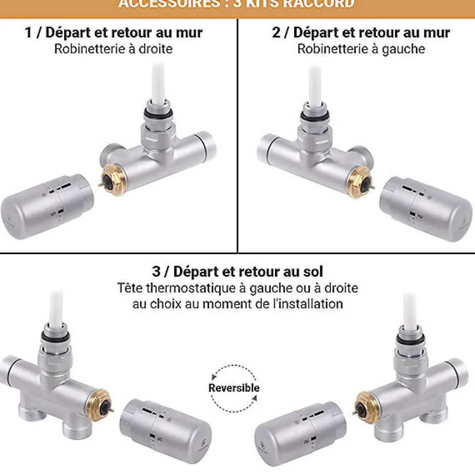 Matisere Sèche-serviette mixte noir - (HxL) 1080x500 mm - 400 Watt - 396 Watt - SIM1080-500V2N* Sèche-Serviettes Mixte