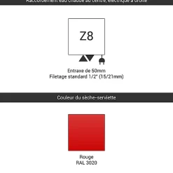 Matisere Sèche-serviette mixte rouge trafic de 1070mm de haut et 500mm de large - 418 Watt - ZIG1070/500Z83020