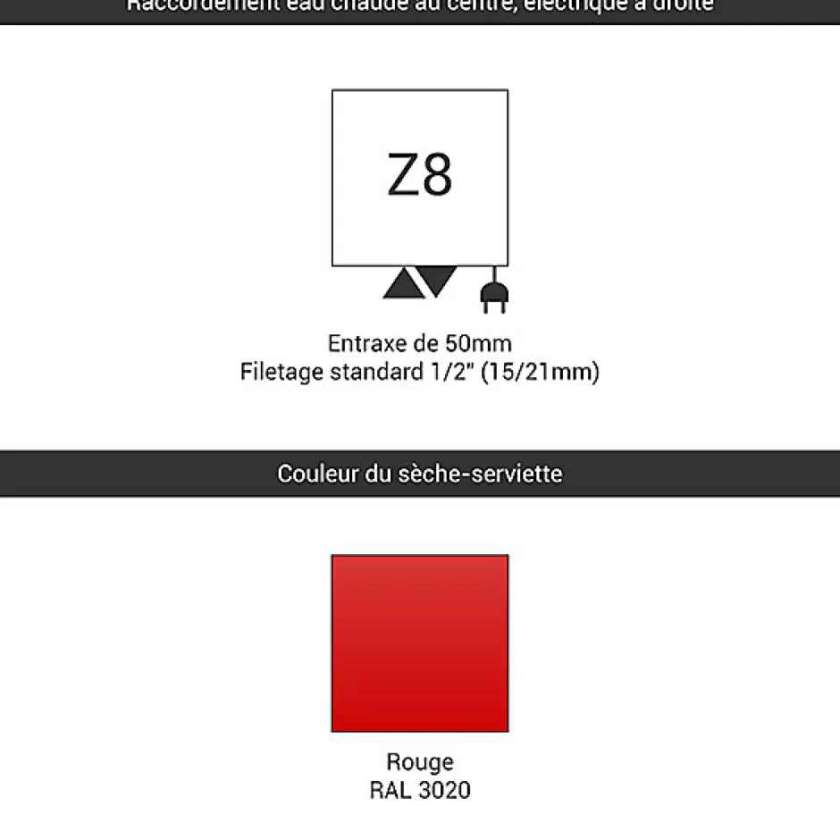 Matisere Sèche-serviette mixte rouge trafic de 1070mm de haut et 500mm de large - 418 Watt - ZIG1070/500Z83020