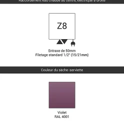 Matisere Sèche-serviette mixte violet de 1780mm de haut et 500mm de large - 678 Watt - ZIG1780/500Z84001