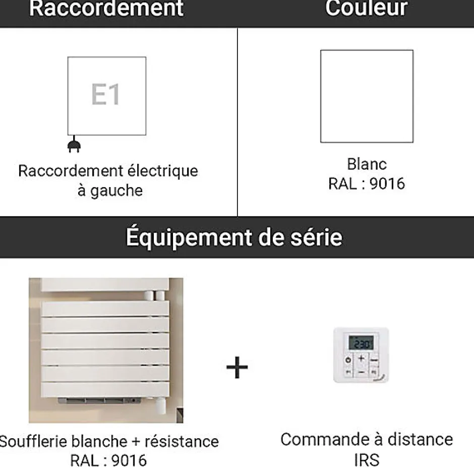 Matisere Sèche-serviette soufflant blanc de 1745mm de haut - 550mm de large - 1000 Watt - ROFEL-18-55/IFS/B