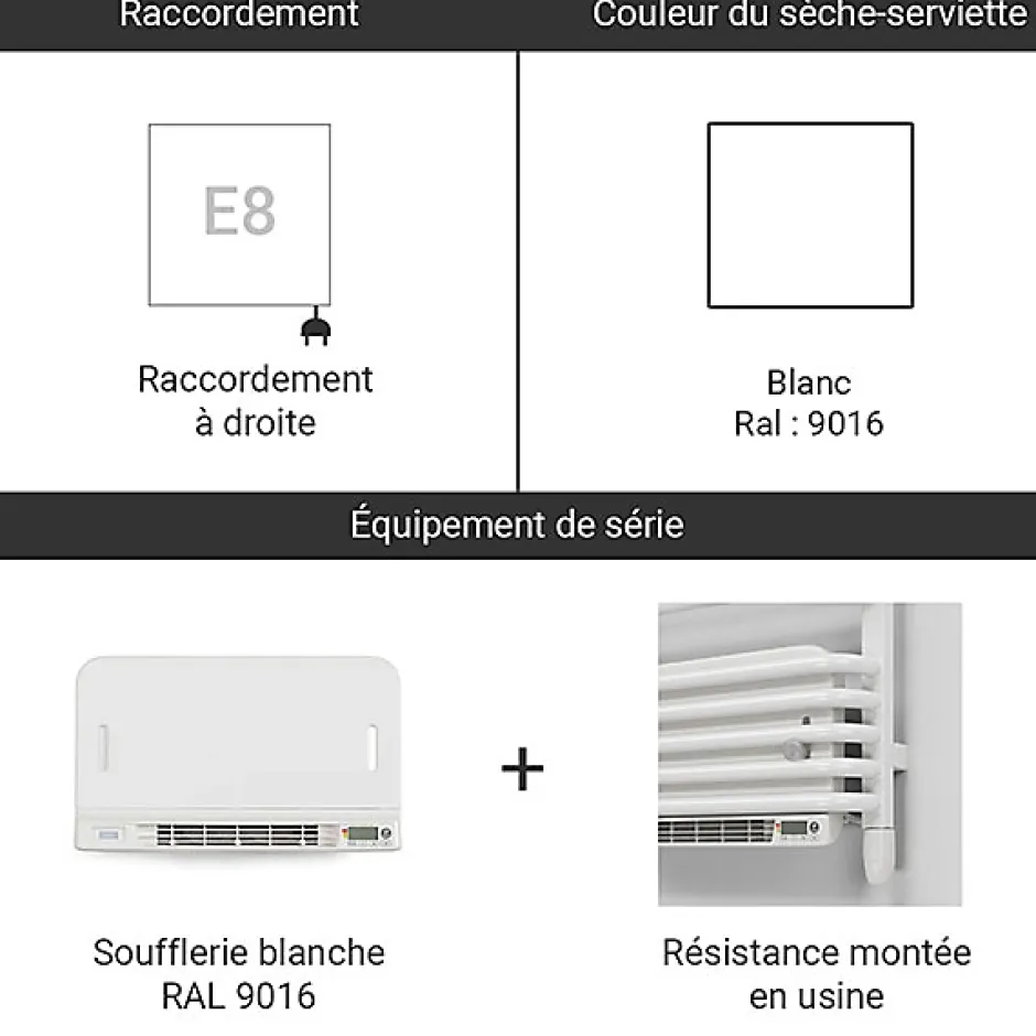 Matisere Sèche-serviette soufflant électrique blanc HxL : 1695mmx600mm - 1000 Watt - WAR1695/600TE8BBLO