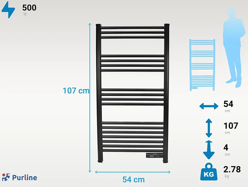 Pureline Sèche-serviettes avec minuterie 500W