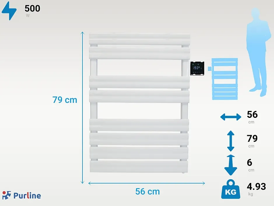Pureline Sèche-serviettes blanc commande sans fil 500W* Sèche-Serviettes Soufflant