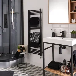 GoodHome Sèche-serviettes eau chaude en acier Duala noir 24 barres - 518 W