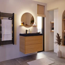 GoodHome Sèche-serviettes eau chaude en acier Duala noir 24 barres - 518 W