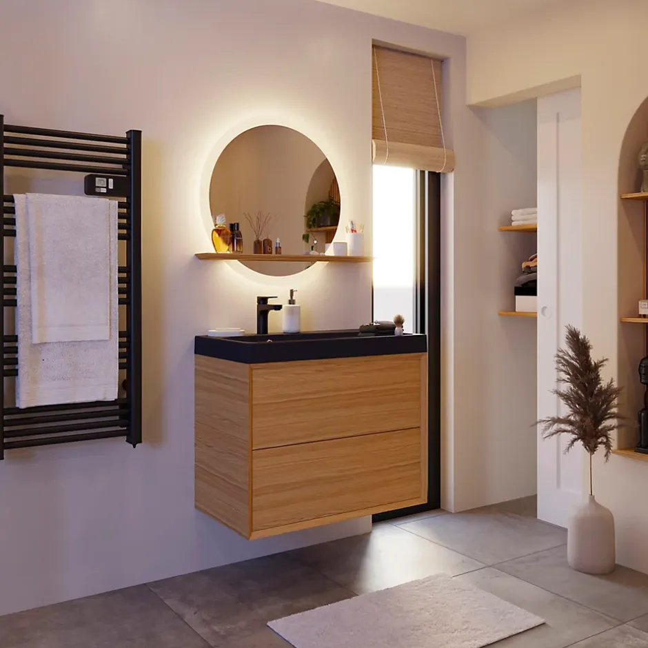 GoodHome Sèche-serviettes eau chaude en acier Duala noir 24 barres - 518 W