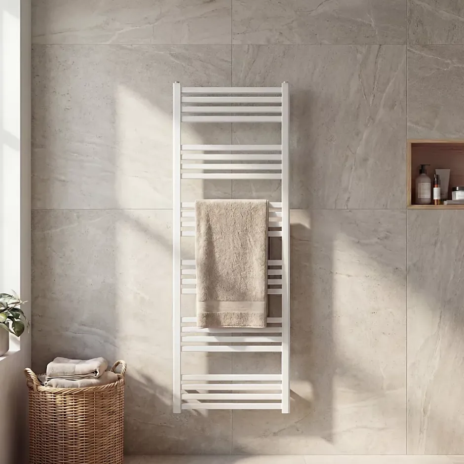 GoodHome Sèche-serviettes eau chaude en acier Duala blanc 24 barres - 518 W